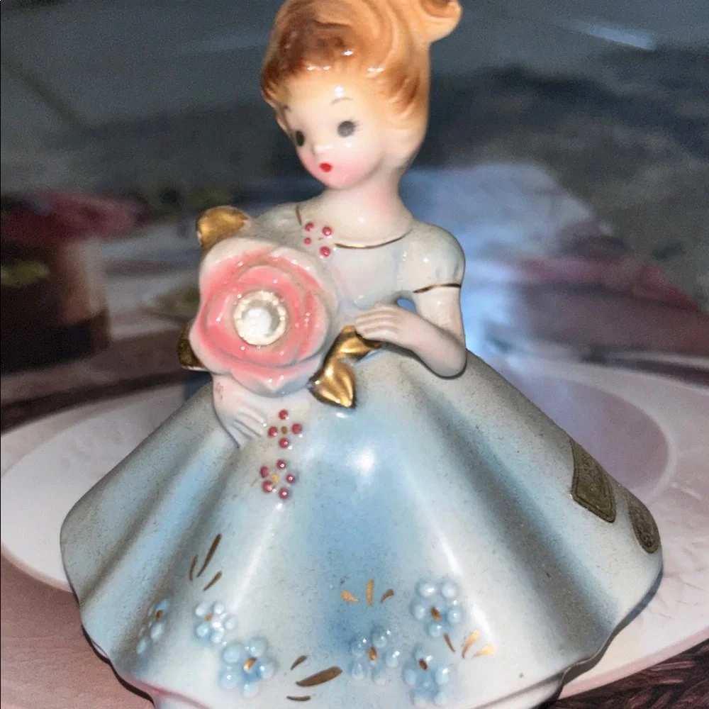 Vintage Ceramic Figurine with Blue Dress